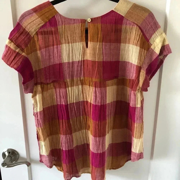 ANTHROPOLOGIE Posy Plaid Top Swing Pink Cream XS - Picture 7 of 10